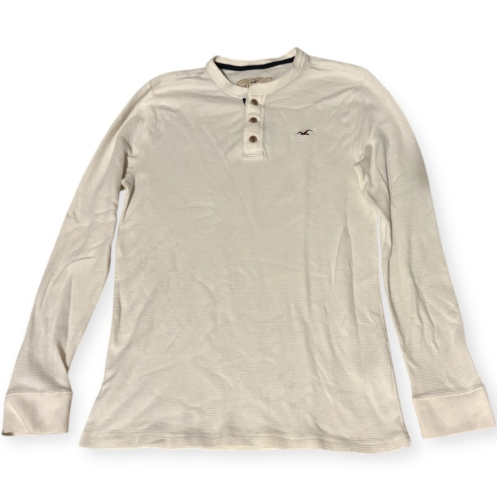 Hollister Cream Henley Waffle Pattern Vintage Shirt Size Small